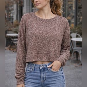 Forever 21 Cropped Sweater Size M Women Brown Marled Knit Casual Top